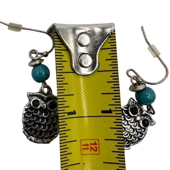 Owl statement Earrings silver and green - Picture 4 of 4